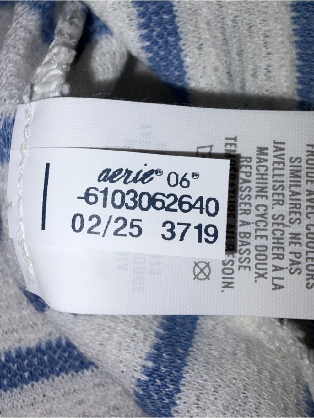 NEW Aerie Blue & White Stripe Terry Cloth Lace Up Pullover Sweatshirt Medium - Picture 10 of 10